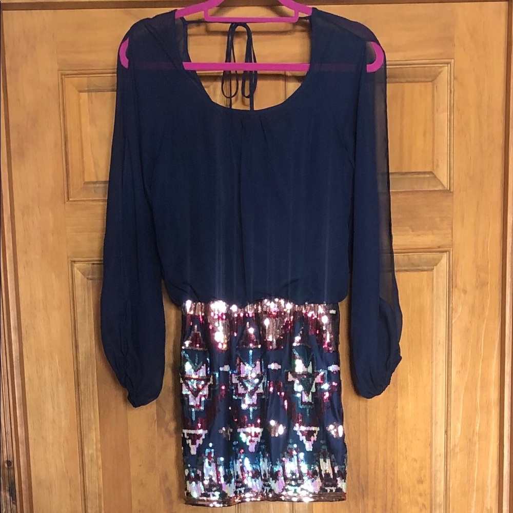 As You Wish Navy And Sequin Mini Dress